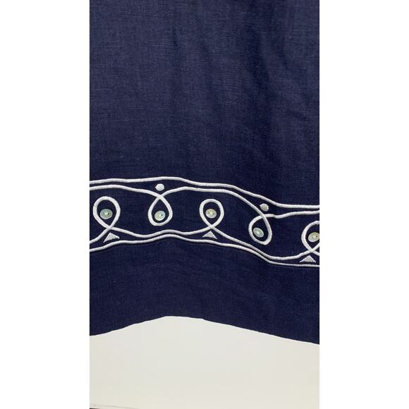 Stonebridge Womens Linen Navy Blue Sleeveless Dress Embroidered Back Zip Size 14 - Picture 4 of 8